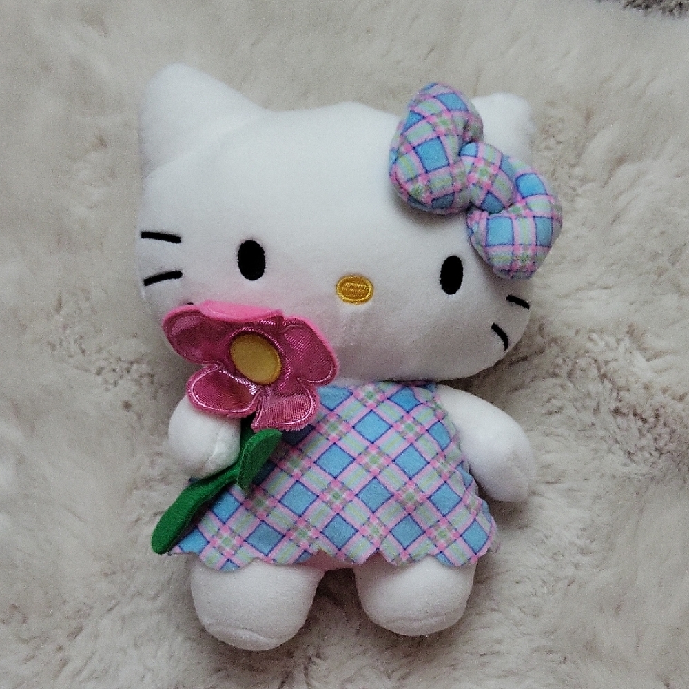 9.5" Hello Kitty Plush with Pink and Blue Plaid Dress